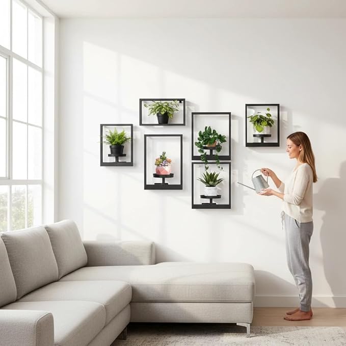 Wall Planter for Indoor Plants,Metal Floating Plant Racks,Picture Frame Design Hanging,Suitable for Window Plant Holders for Living Room,Bedroom,Balcony,Entryway,Patio 3-Pack