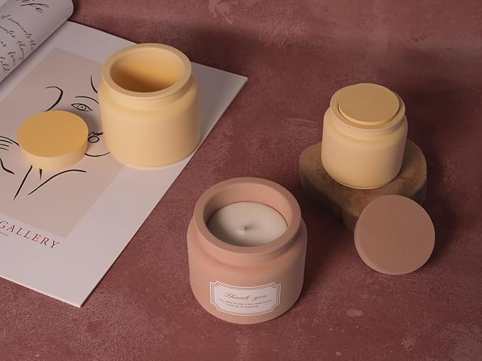 Storage Box with Lids Candle Jar Molds Set, Creative Silicone Candle Vessels Pot Molds, Concrete Round Stripe with Cover Bottle Making Moulds for Storage Candle Holder (K-2Pcs)