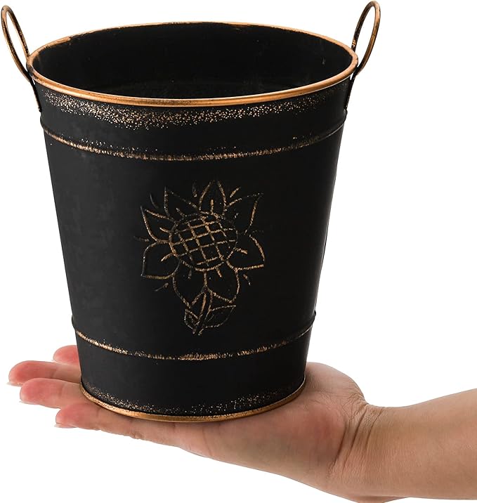 AVLA 3 Pack Galvanized Bucket, Rustic Farmhouse Metal Flower Vase, Vintage Plant Pot, Decorative Tin Pails with Handles for Wedding Decorations, Centerpieces, Home Decor, Garden Planter, 5.7 Inch