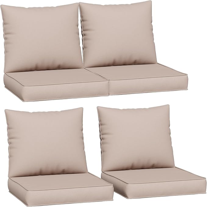 Amopatio Outdoor Chair Cushions 22.5"× 20.3" × 4", Set of 4 with Removable Cover, Waterproof & Fade Resistant seat Cushions for Patio Furniture, Beige