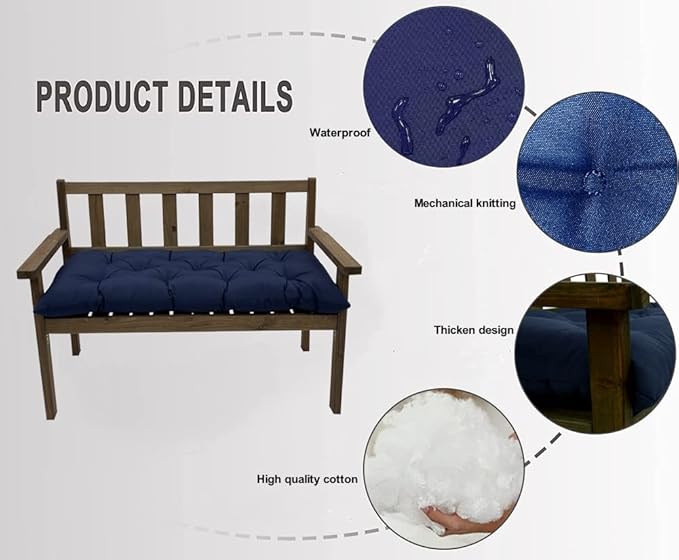 Srutirbo Waterproof Indoor/Outdoor Bench Cushion Garden Non-Slip Swing Chair Cushion, Loveseat Cushion for Patio Furniture Swing Wicker Garden Bench, Indoor Lounger Seat (Dark Grey, 47x19in)