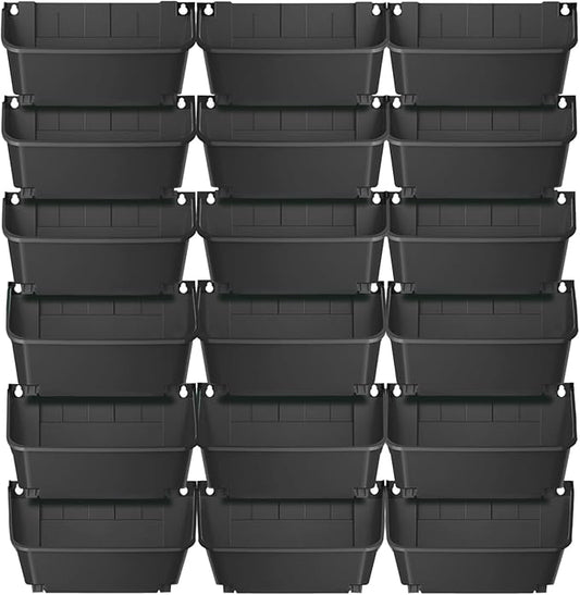 Eapmic Vertical Wall Planter with 18 Pots, Hanging Garden Plant Flowerpot Holder, Stackable Wall-Mounted Planter, Balcony Planters for Flowers Vegetables Fruits (Black, 18 Pots)