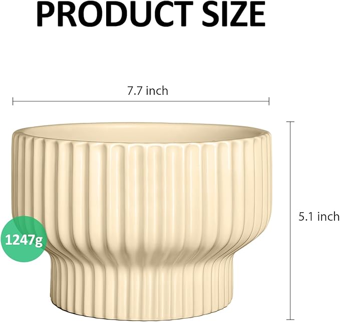 OXART Ceramic Pots for Plants, 7.7 Inch Round Plant Pot with Drainage Hole, Modern Outdoor Flower Pots Home Garden Decorative Planters for House Plants Indoor Planters (Yellow)
