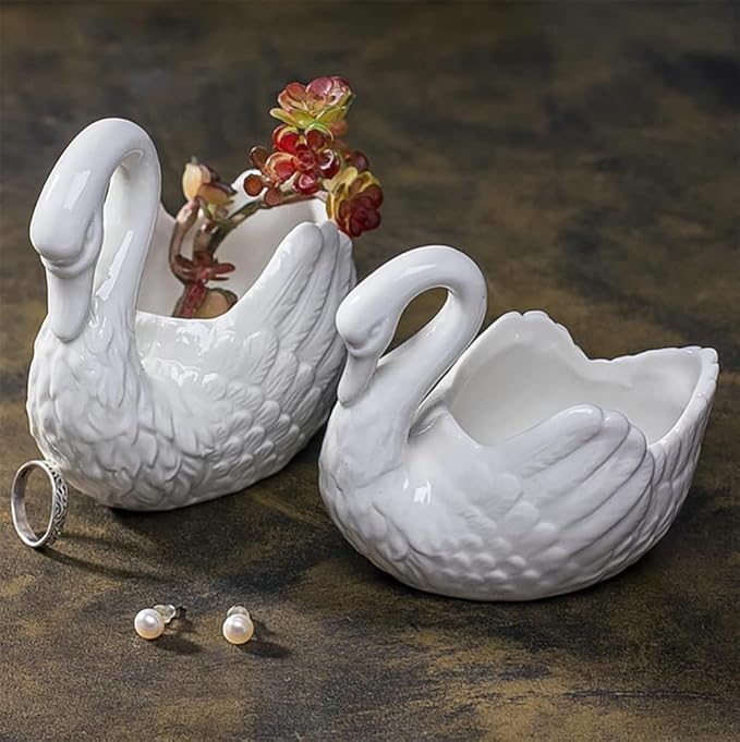 White Swan Succulent Planter, Porcelain, Candle Holder (2 Pack)