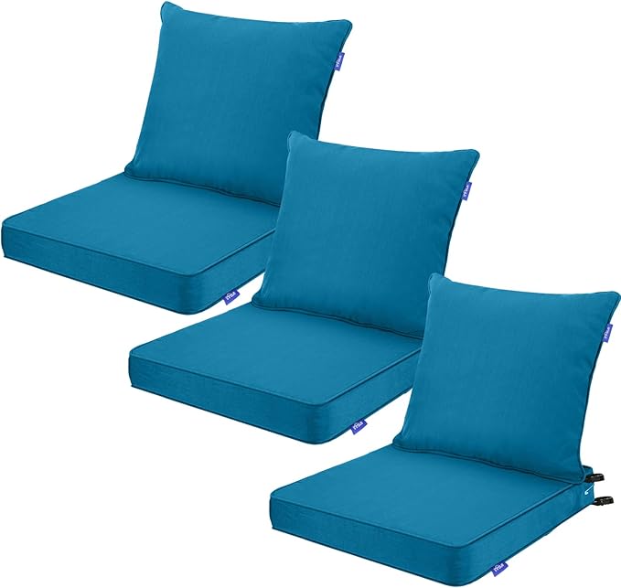 Deep Seat Cushions, Outdoor Cushions, Patio Furniture Cushions, Deep Seat & Back Cushion Patio Cushions for Backyard Couch Sofa Fade Resistant (22x24x4 inches 3 Sets, Solid Indigo Blue)