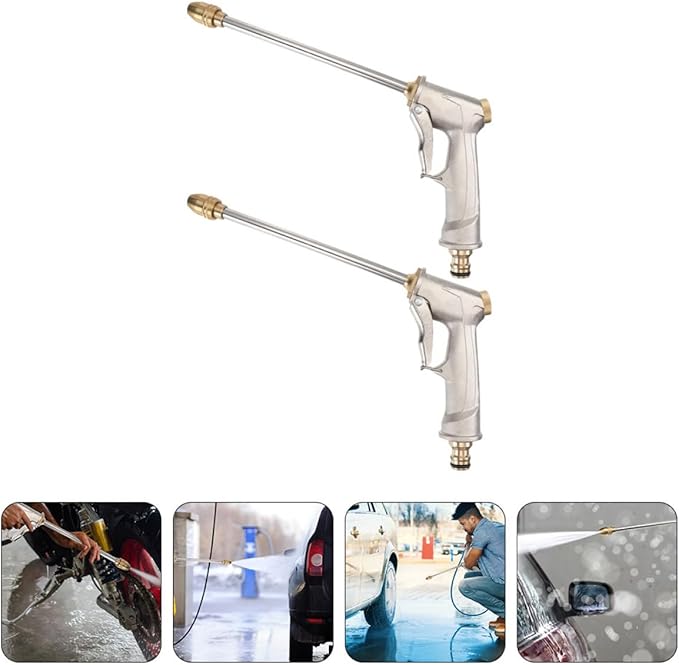 2pcs High Pressure Metal Water Sprayer Nozzles for Car Cleaning and Garden Watering, Sturdy Electroplated Long Spray Heads, Vehicle Washing Accessories for Outdoor Lawn Care