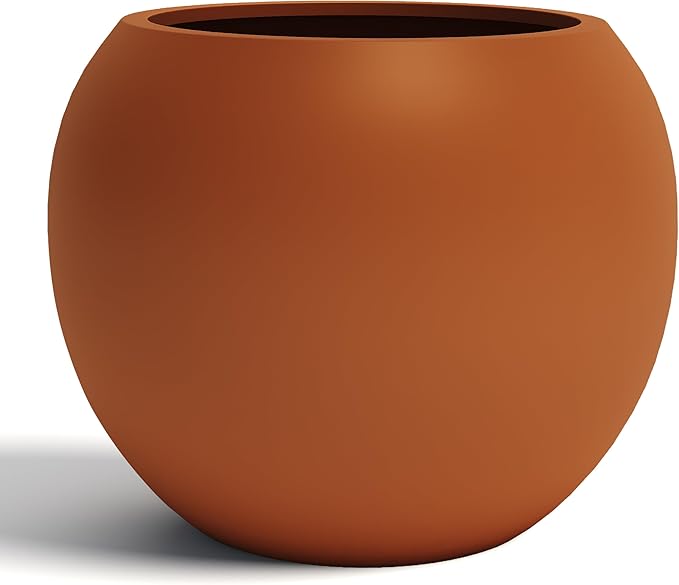 DTY Mount Sherman 21.1'' D x 16.7'' H (Pot Opening 14.6") Fiberstone Round Planter with Drainage Hole, Smooth Finishes, Weather Resistant for Indoor and Outdoor, 2 Extra Coco Mats - Terracotta, Large