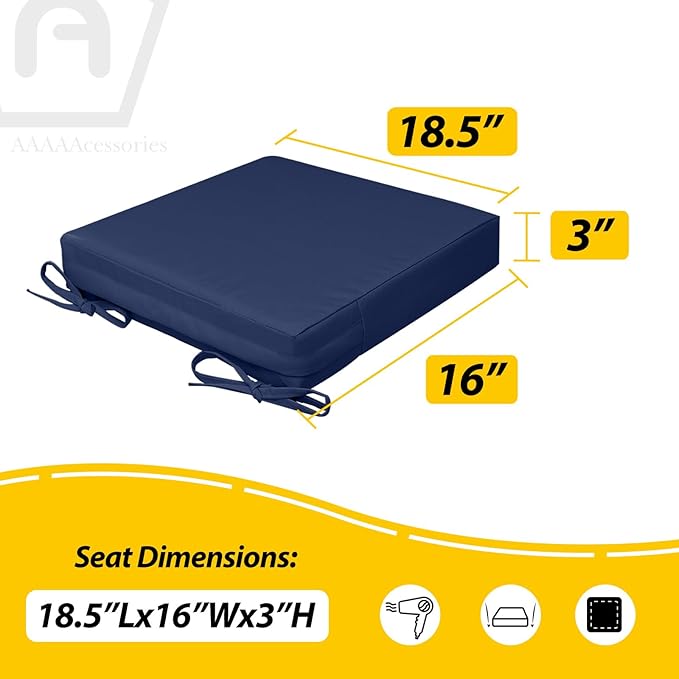 AAAAAcessories Outdoor Seat Cushions for Chairs, Waterproof, Fade-Resistant, 18.5" x 16" x 3", Patio Furniture Replacement Cushions, Set of 2, Navy Blue