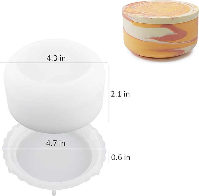 Cup Shape Candle Jar Silicone Mold with Lid, Handmade Storage Bowl Resin Mould, Flower Pot Vase Concrete, DIY Plaster Cast Cement Rings Jewelry Storage Box Mold (Flat Matte)