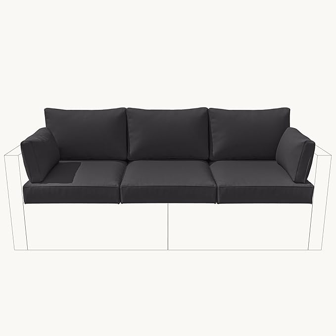 8-Piece Outdoor Cushions for Patio Furniture Thick Outdoor Chair Cushions Resilient Foam Waterproof Deep Seat Cushion Replacement for 3-Seat Sectional Sets Liner&Cover Grey