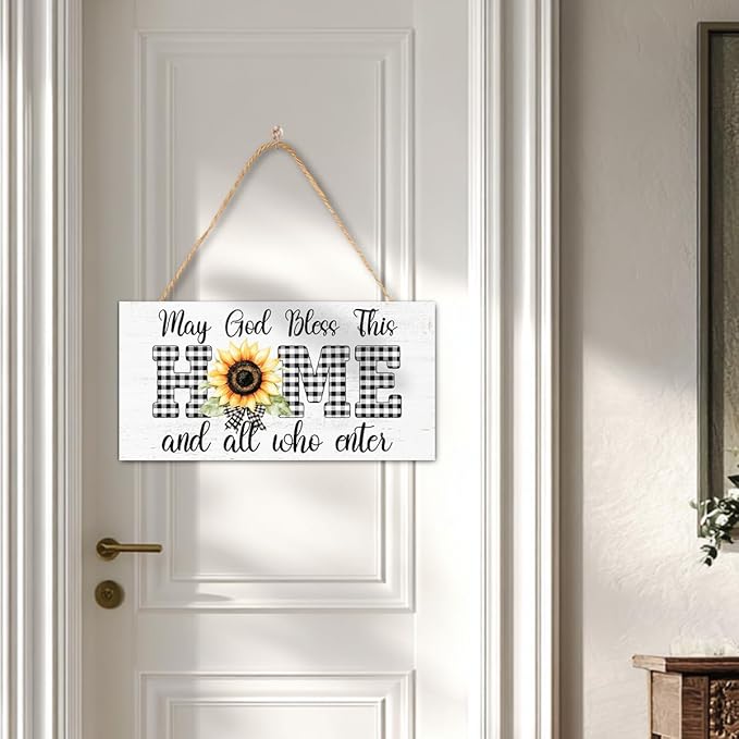 Christian Gifts Wood Hanging Sign for House Home, God Bless This Home, Religious Wall Decor for Farmhouse
