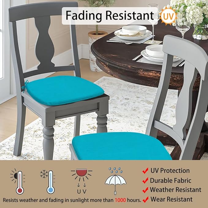 Magpie Fabrics Outdoor/Indoor 17"x16"x2" Chair Cushions with Ties Set of 2, Waterproof All Weather U-Shape Seat Pads Decoration for Patio Garden Furniture Home Office (Teal)