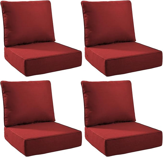 6" Thick Outdoor Cushions 24x24x6, 4-Set Deep Seat Patio Cushions with Removable Cover, Waterproof & Fade Resistant Replacement for Wicker Chair, Loveseat, Sofa - Red