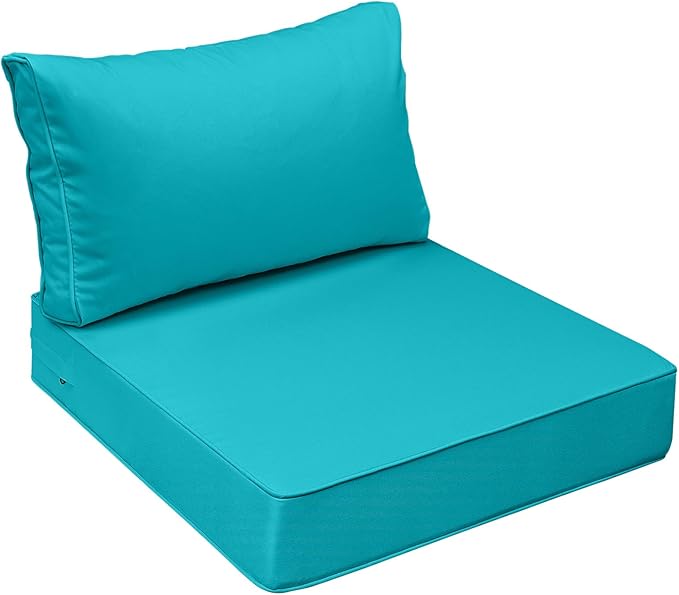 AAAAAcessories Outdoor Seat Cushions for Chairs, Fade-Resistant, Waterproof Patio Furniture Replacement Cushions, 24" x 24" x 5" + 24" x 13.5", Turquoise Blue