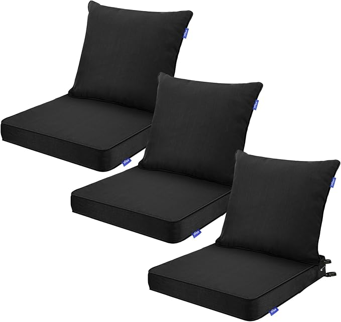 Deep Seat Cushions, Outdoor Cushions, Patio Furniture Cushions, Deep Seat & Back Cushion Patio Cushions for Backyard Couch Sofa Fade Resistant (24x24x4 inches 3 Sets, Solid Black)