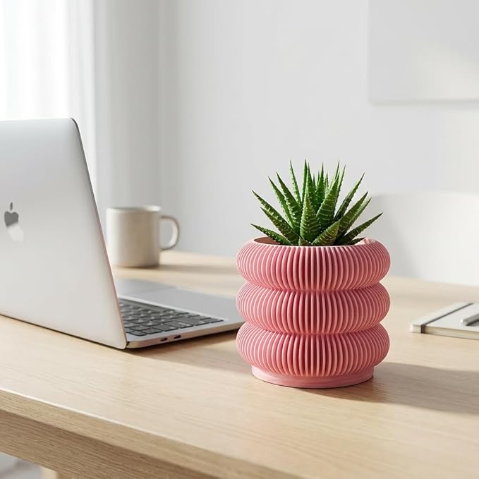 Fabix 4.7" 3D Printed Plant Pots - Unique Bubble Ring Modern Planters for Indoor Plants, Durableo-Friendly PLA Flower Pots with Drainage for Succulents, Cactus, Home Office Décor.(Cherry Pink)