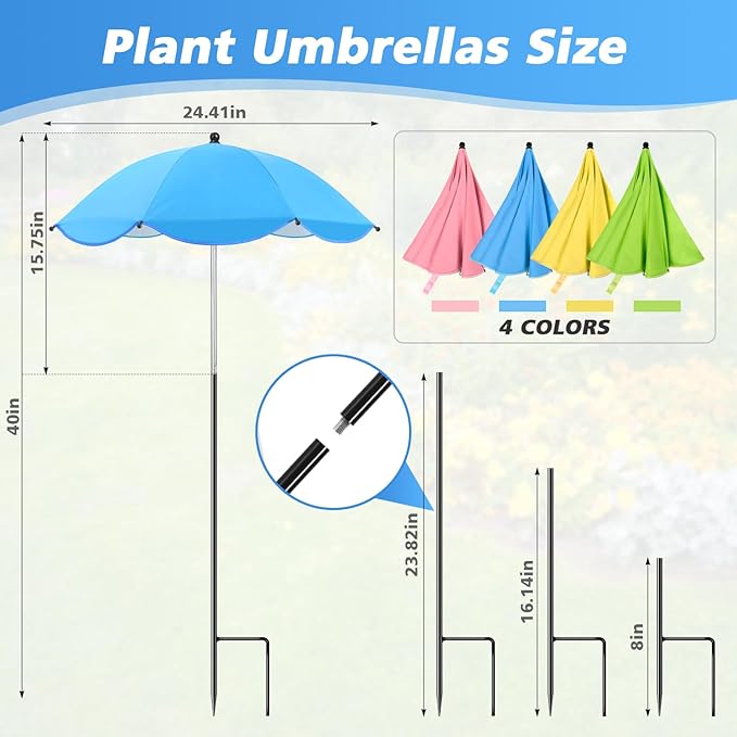 4 Pcs Plant Umbrellas for Outdoor Plants, Potted Garden Bedst Umbrella Shade with Adjustable Angle to ‌Defend Plants from Direct Sunlight