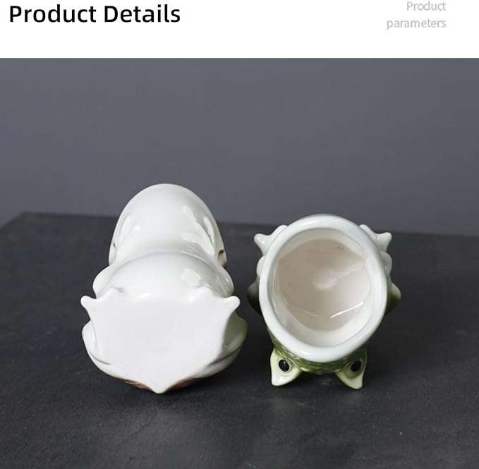 Cartoon Frog Planter - Ceramic Succulent Planter Pot with Drainage, Cute Home Decor Gift for Plant Lovers, Indoor/Outdoor Mini Flower Pot for Desk, Garden, Windowsill by Home-n-Gifts 1pcs
