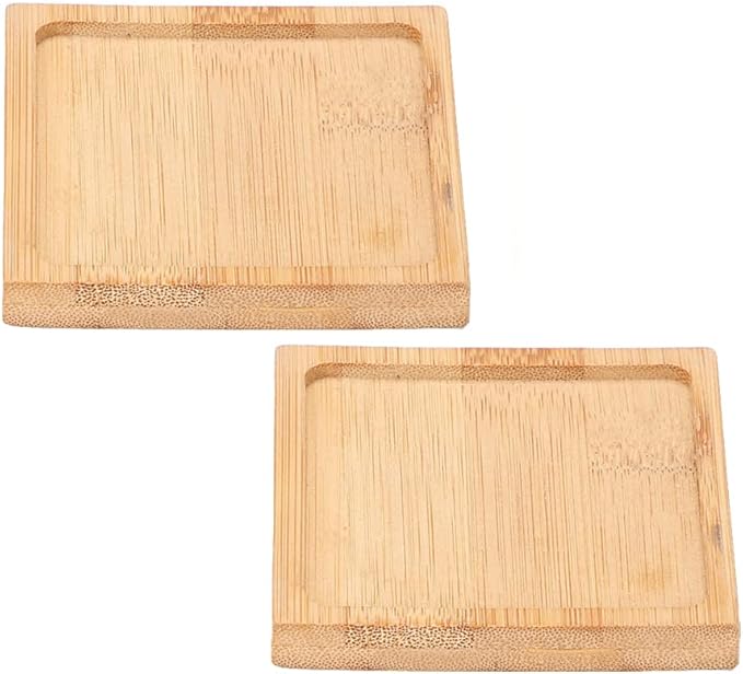lasenersm 2 Pieces Bamboo Saucer 5 Inch Planter Pot Saucer Plant Tray Bamboo Plant Saucer Square Plant Pot Tray Flower Drip Tray Flower Pot Drainage Tray for Indoor and Outdoor Plants