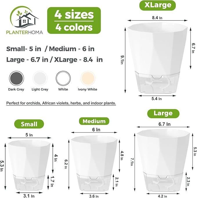 10 Pack Self Watering Pots for Indoor Plants, 6.7 Inches Self Watering Planters African Violet Pots Clear Pots for Herb Orchid Flower Houseplant, White