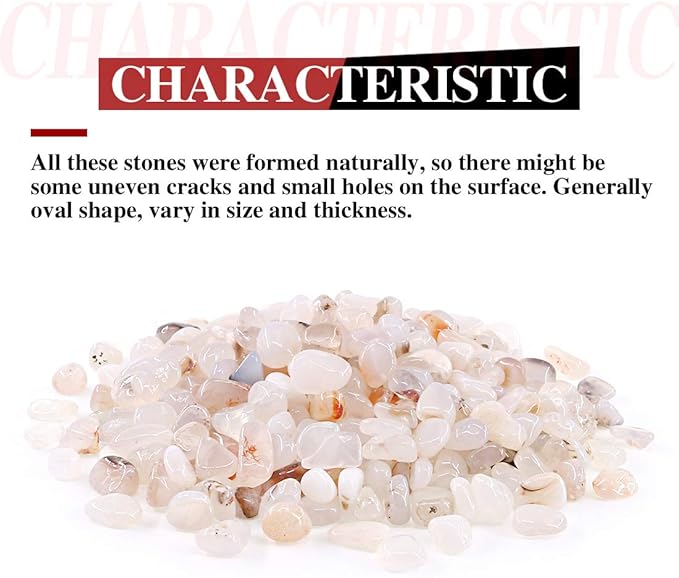 Hilitchi White Agate Stone Tumbled Stones for Plants Cacti & Succulents Bedding, Vase Filler, Landscape Bottom Decoration (About 1lb(455g)/Bag)