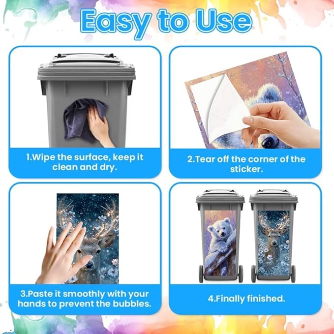 2PC Trash Can Sticker 14.57 x 32.28 Inch Polar Bear and Deer Design Winter Snow Theme Decorative Garbage Bin Cover Outdoor Trash Can Decal Art for Home Yard Garden Holiday Decoration