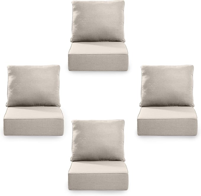 6" Thick Outdoor Cushion, 24*24*6" Patio Furniture Cushions with Waterproof Patio Furniture Cushions with Removable Cover, 28D High Density Patio Cushion for Outdoor Furniture,Beige-4pcs