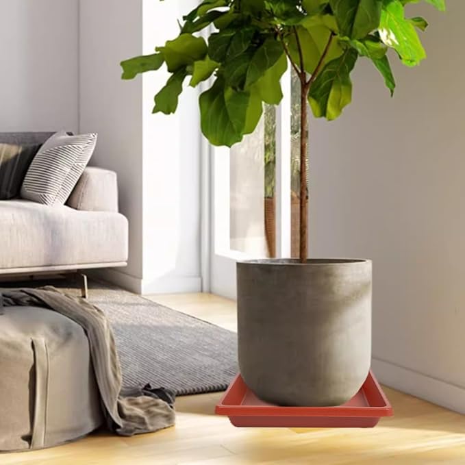 Square Plant Saucer 10 Inch 4 Pack, Plant Drip Trays and Flower Pot Saucers，Doubles Plant Water Catcher Tray, Plant Trays for Indoors No Holes, Plant Drainage Tray Saucers for Potted Plants