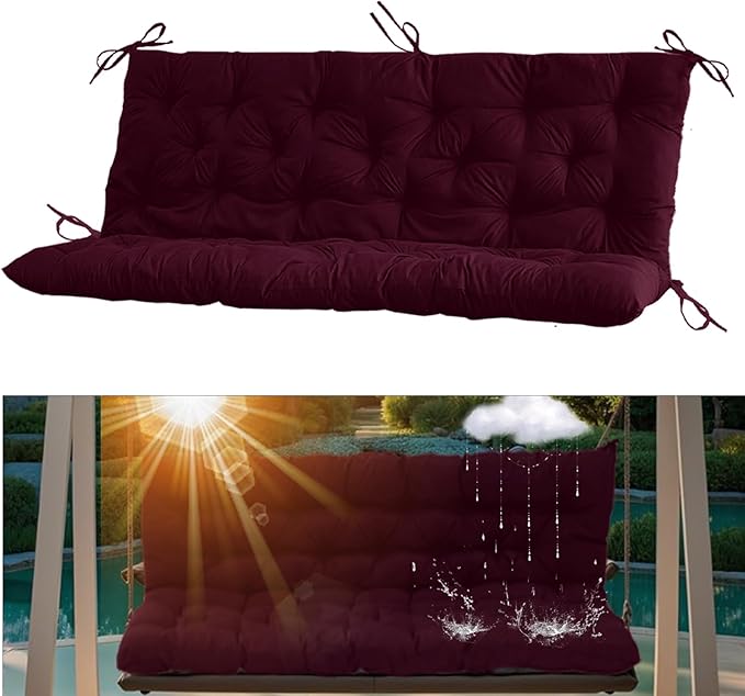2-3 Seat Swing Replacement Cushion, Outdoor Bench Cushions with Backrest Thicken 4", Patio Furniture Garden Porch Loveseat Glider Pad Anti-Fading Waterproof (Wine Red, 40x40in)