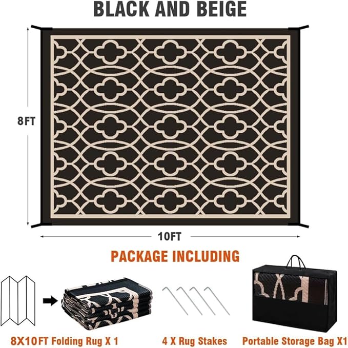 Pendolr Outdoor Rug Waterproof 8x10 ft Outdoor Carpet Patio Rug Mat Reversible RV Camping Rug Plastic Straw Rug Outside Outdoor Area Rug for Patio Deck Balcony Backyard Picnic Beach