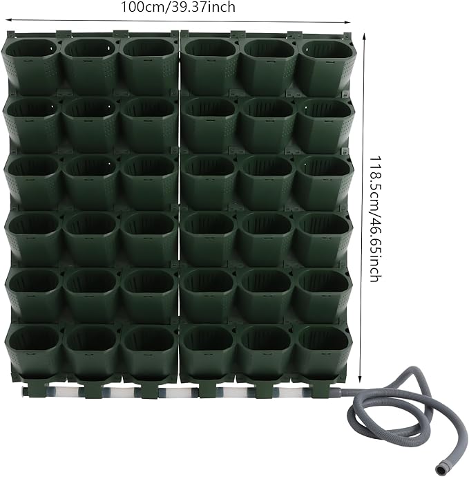 Self-Watering Wall-Mounted Planter, 36 Pots Wall Mounted Plastic Plant Grow Pot Vertical Garden Planter with Intelligent Control & Adjustable Irrigation System for Indoor Outdoor (Green, 36 Pots)