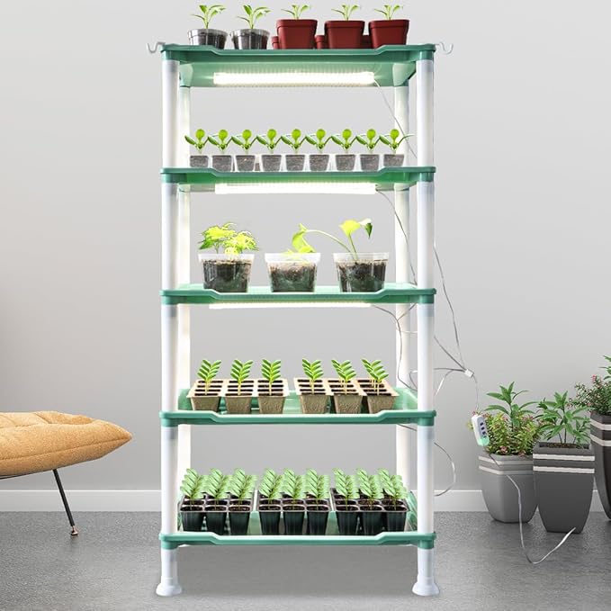 5-Tier Seed Starter Tray, Plant Stand with Grow Lights Full Spectrum Sunlike Plant Light for Indoor/Greenhouse Small Plant Pots, Cell Trays, Succulents, Seedlings Gardening