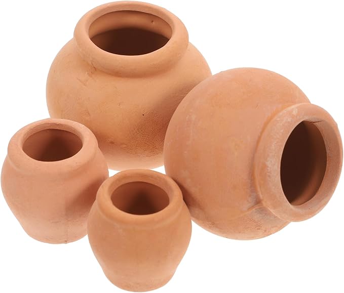 POPETPOP Mini Terracotta Succulent Pots 4-Pack Small Breathable Clay for Succulent Plants Fairy Gardens and Plant Propagation 0.87 Inch