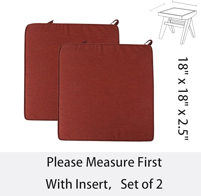 Outdoor Chair Cushions 18x18 Inch,Set of 2,Water Resistant Chair Pads with Ties,Square Seat Cushion 18"x18"x2.5",Patio Chair Cushion for Garden,Backyard Furniture(Dark Red)