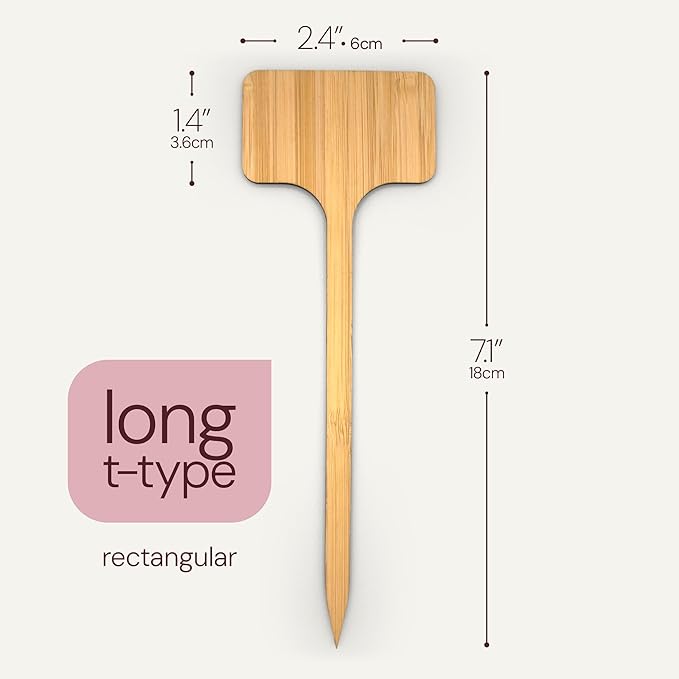 Bamboo Plant Labels, Eco-Friendly Garden Tags | 7" Long T-Type Wooden Garden Markers | 100% Natural, Biodegradable | for Labeling Herbs, Seedlings, Vegetables, Cheeses, Appetizers, Desserts | 50 pcs