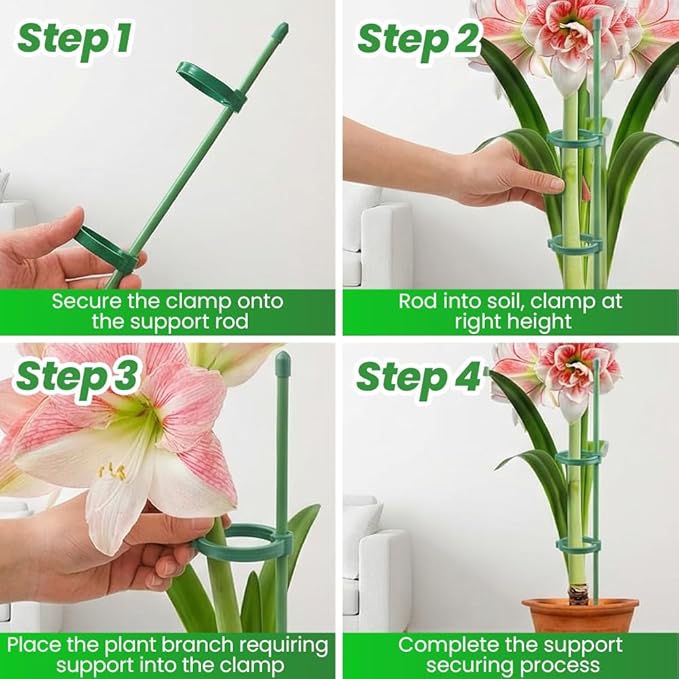 Plant Stakes for Indoor Plants, Adjustable Plant Support Sticks with Clips & Plant Ties, Indoor Outdoor Garden Poles for Monstera Tomato Orchid Rose Potted Flowers Vegetables (17 inch 5pcs)