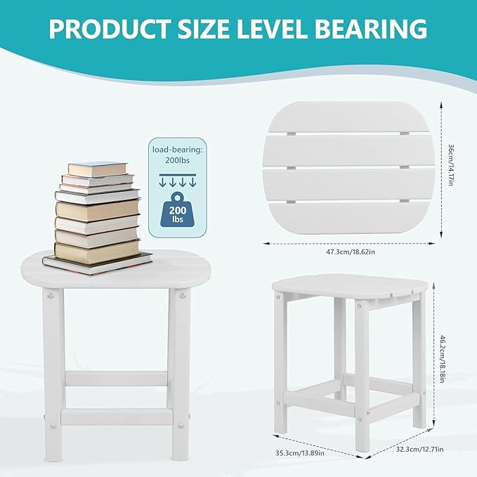 Outdoor Adirondack HDPE Side Table, Wooden Textured, Set for Patio, Garden, Porch, Pool Composite Patio, Backyard, Bathroom and Indoor, Maintenance & Weather Resistant