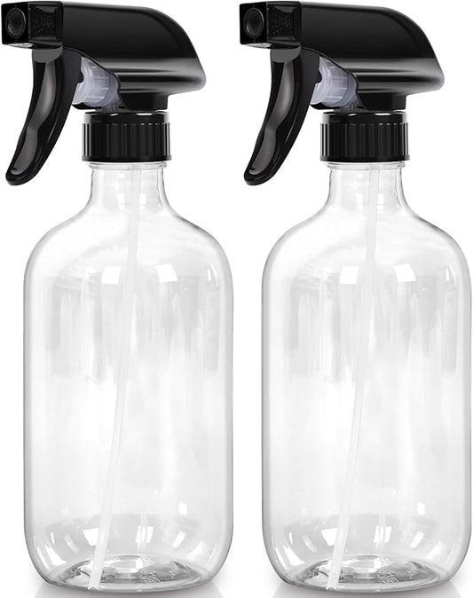 Cleaning Spray Bottles for Plants Misters Inside, 2 Pack 16.9 oz Squirt, Water Spray Bottle Mist Sprayer, No Leak Hair Mister Empty with Adjustable Nozzle (Transparent)