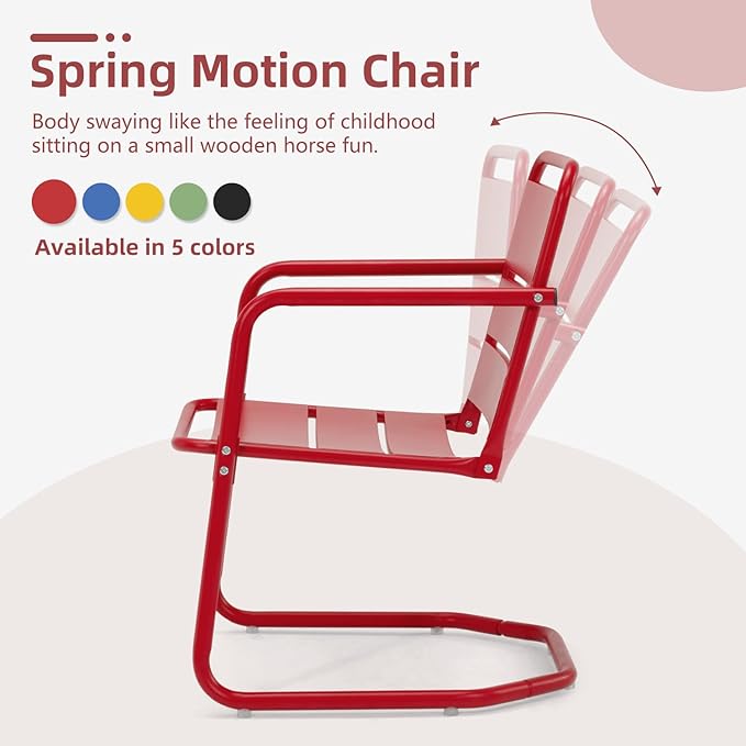 MELLCOM 3 Piece Patio Set, 2 C-Spring Retro Metal Patio Chairs and Round Side Table, Outdoor Bistro Set for 2 Idea for Balcony, Front Porch, Poolside, Deck, Indoor, Red