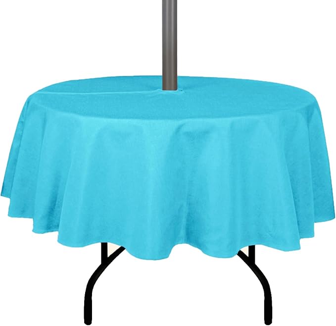 Outdoor Tablecloth Wrinkle-Free Stain Resistant Waterproof Polyester Fabric Table Cover with Zipper Umbrella Hole for Picnic/Party/Dinner/Patio Garden(70inch Round,Zippered,Aqua)