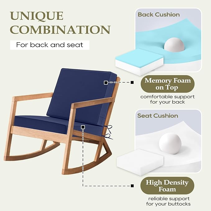 Wellsin Outdoor Cushions for Patio Furniture, Waterproof Outdoor Seat Cushions with Ties and Handle, Outdoor Cushions 24 X 24, Outdoor Deep Seat Cushions with Removable Cover, Navy
