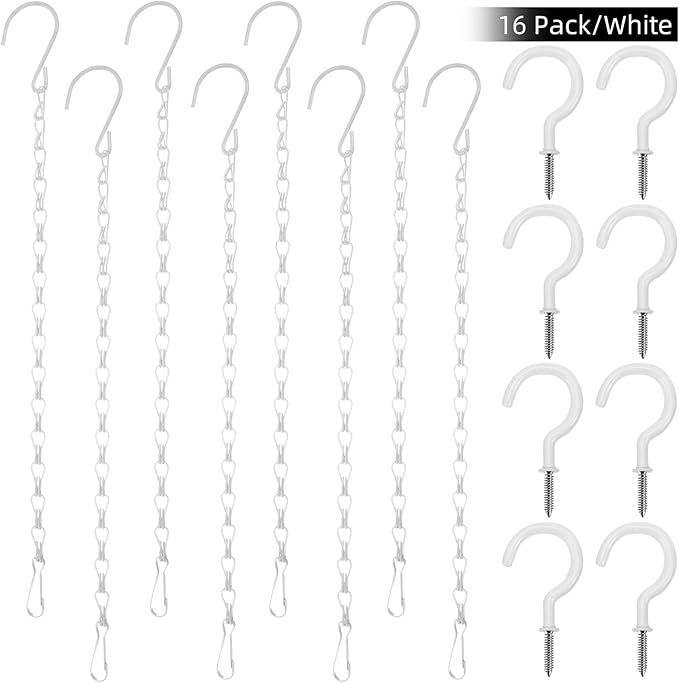Hotop 8 Pcs Metal Hanging Chains with Ceiling Hooks, Garden Plant Hangers for Hanging Bird Feeders, Billboards, Chalkboards, Basket, Planters, Lanterns, Wind Chimes, Chain Hook DIY(16.38 Inch,White)