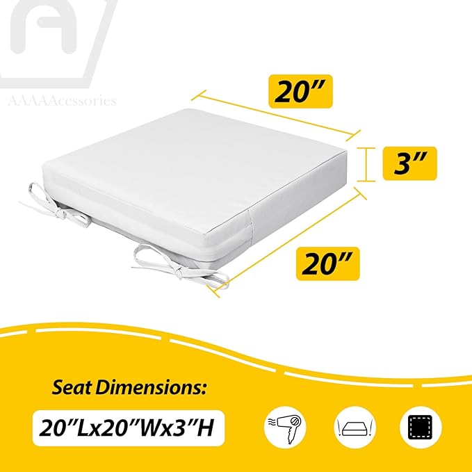 AAAAAcessories Outdoor Seat Cushions for Chairs, Waterproof, Fade-Resistant, 20" x 20" x 3", Patio Furniture Replacement Cushions, Set of 2, Creamy White