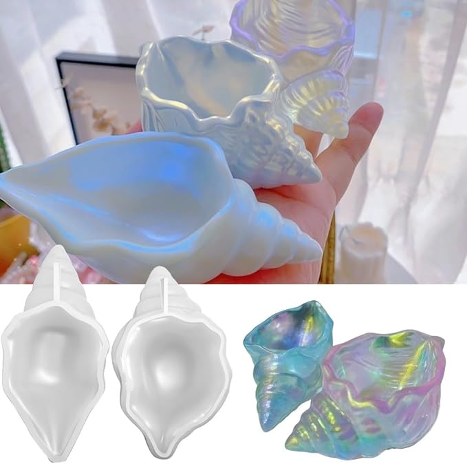 2 Pack Conch Silicone Molds, Seashell Candle Containers Mold, Handmade Storage Tray Resin Sea Snail Mould, DIY Knobbed Whelks Concrete Succulent Planter Mold (Conches)
