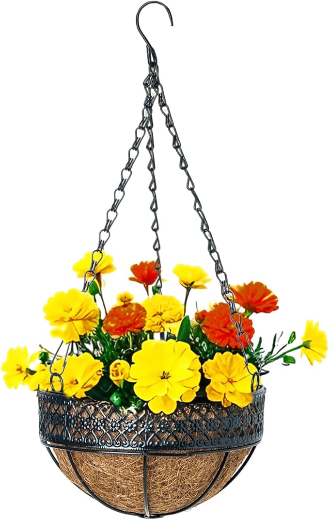 LX7 3-Pack Hanging & Wall-Mounted Plant Baskets with Natural Coconut Fiber Liner, Decorative Planters for Home Garden Patio Yard (3Pack EXPHanger, 8Inch)