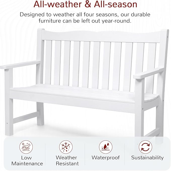 Stoog 3 Pieces All-Weather Patio Furniture Set, Include 2 Outdoor Chairs and 1 Outdoor Bench, White