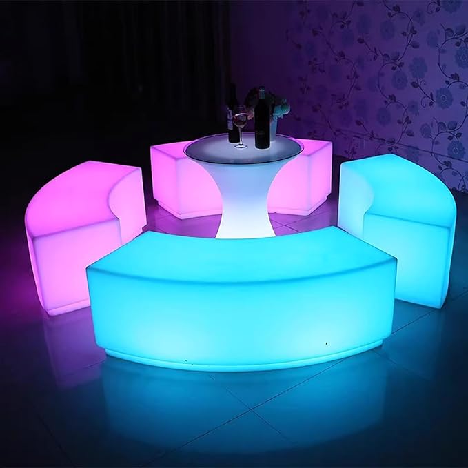 Outdoor Curved Benches LED Lounge Chair with Remote Illuminated Garden Bench Dimmable Mood Lighting Light for Garden Patio Deck Bar