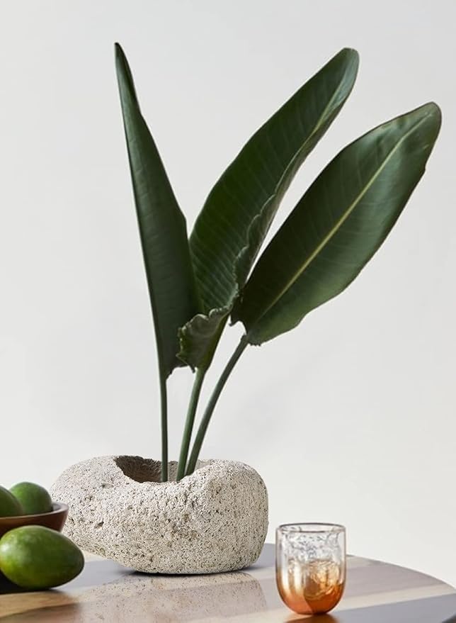 Serene Spaces Living Small Earthly Pumice Bowl Vase, Lava Rock Vase for Flowers, Plants, Candle Holder - Living Rooms, Kitchens, Bedrooms, Office, Weddings - 5" Long X 3.5" Wide X 3.5" Tall, Single