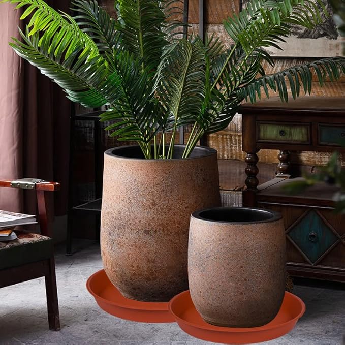 2 Pack of 18 19 inch Plant Saucer Tray (16.5 inch Base), 2.7" Depth, Heavy Duty Plastic Saucer 19" Round, Plant Tray for Pots, Flower Plant Saucers for Indoors (19 inch, Terracotta)