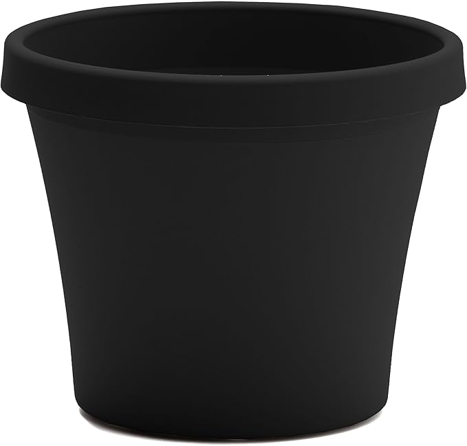 Bloem Terra 8" Diameter Round Black Resin Planter Pot with Drainage Holes for Indoor and Outdoor Gardening